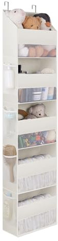 GRANNY SAYS Över dörren, 5 hyllor bakom dörren, förvaring med 8 fickor och klart fönster, anti-lutning stor kapacitet dörrhängande organiserare för barn, barnkammare, skafferi, tvätt, beige, 1-pack