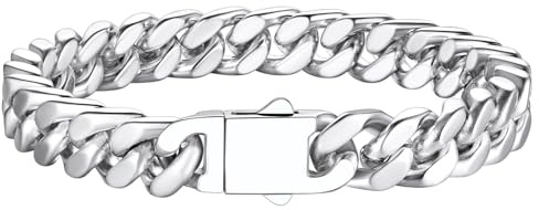 Richsteel Pulsera Cadena Cubana Hombre Acero Inoxidable 5mm/7mm/9mm/12mm Ancho Pulseras Cubanas Cadenas Eslabones con Cierre de Presión Joyas de Hombres Mujeres 19cm/21cm/23cm