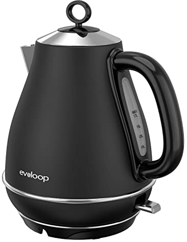 Evoloop 1.7L Electric Kettles, BPA Free Tea Kettle, Hot Water Boiler Heater, Stainless Steel Teapot, Auto Shut-Off & Boil-Dry Protection, 120V/1500W (Black)