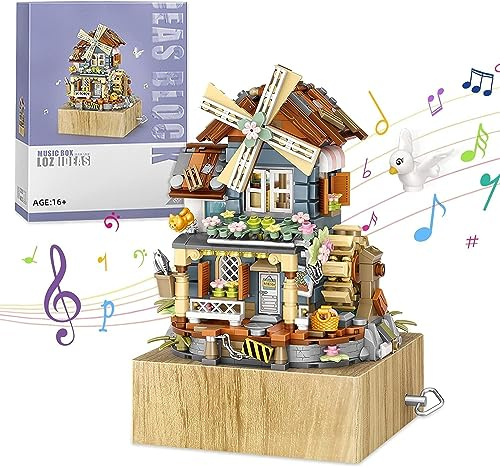 Tirff Modular Haus Bausteine, 799 Klemmbausteine Windmühle Musikbox Bausteine Mit Minifigure, MOC Spieluhr des Windmühlenhauses Bauset Konstruktionsspielzeug Set Nicht Kompatibel mit L*go Haus