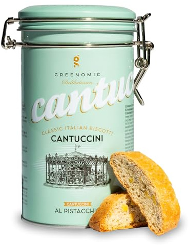 Greenomic - Cantuccini italiens à la pistache - 180g - emballés dans une boîte cadeau décorative - biscuits italiens originaux pour accompagner le café ou le thé
