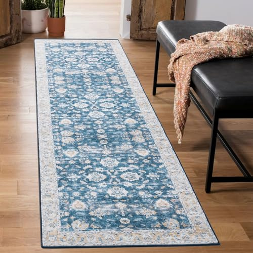 Carvapet Läufer Teppich 60x210cm rutschfest Lang Küchenteppich Weiche Mikrofaser Waschbar Teppichläufer Flächenteppich Laufteppich(Blau)