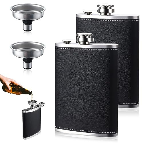 BNGXR 2 X Flasque en Acier Inoxydable, 8 oz / 227 ML Flasque Alcool avec 2 X Entonnoir, Flasque de Whisky en 304 Acier Inoxydable, pour Liqueur et Alcool de Tout Type