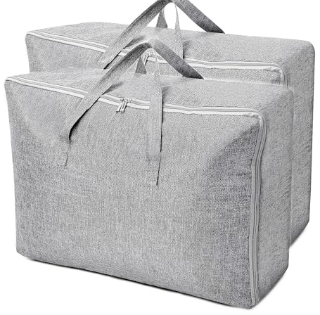 AKOLAFE 2 Stück Aufbewahrungstasche XXL Aufbewahrung für Bettdecken Groß 105L Aufbewahrungstasche mit Reißverschluss und Griffen 50x20x70cm Faltbar Unterbett Aufbewahrungsbox für Kissen, Kleidung