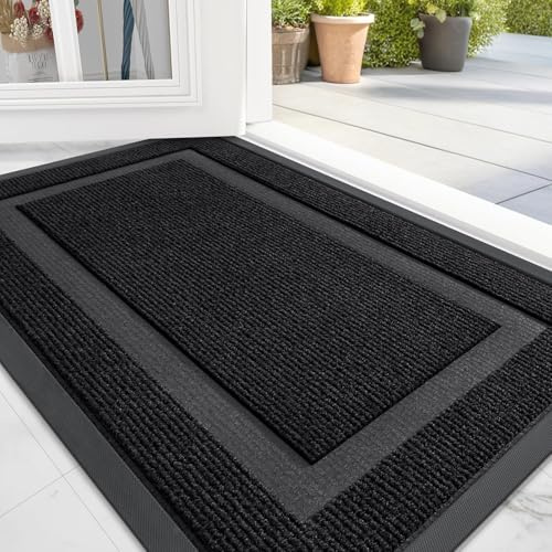 Homaxy Fußmatte außen und innen, rutschfest Schmutzfangmatte, Waschbar Fussmatte, pflegeleicht robust Fußabtreter für Haustür, Eingang, Balkon, Garten(60X90cm, Schwarz)