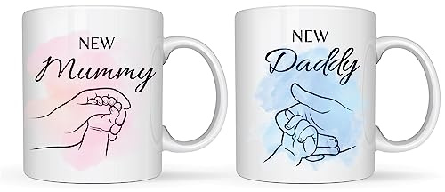 OM Print Hub Mummy and Daddy Coffee Mugs Gift Set, New Parents, Baby Shower, Mother's/Father’s Day Gift Christmas, Anniversary Day Presents, Mothers Fathers Cups Set 300ml/11oz (Design 6 - White)
