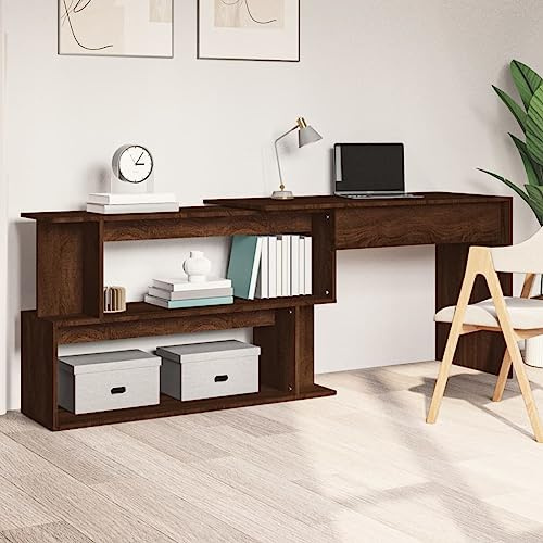 MNISDFL Mesa de oficina con espacio de almacenamiento, mesa de ordenador, esquina, color marrón, aspecto de roble, 200 x 50 x 76 cm, madera