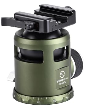 SUNWAYFOTO Cabezal de bola de trípode de 52 mm sin muesca con abrazadera adaptadora Pica a Arca Swiss SDC-50 para rifle, carga de 20 kg, OD verde, EB-52EG