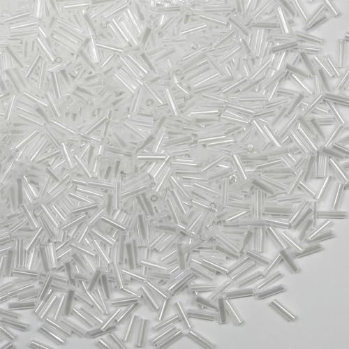 VOOMOLOVE 2420pz/80g Tubicini di Vetro per Gioielli, Perline di Vetro Bugle, Perle Bianche, Lunghezza 6mm, Forma Cilindrica, Perfette per la Creazione di Gioielli