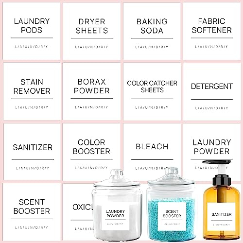 KSIWRE Minimalist Laundry Labels - 16 Pcs, Waterproof, Removable, Includes 2 Blank (White), Organize & Store Laundry Room
