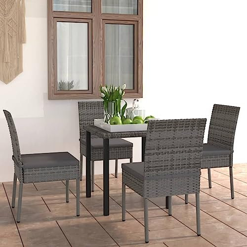 FENLAX 5-TLG. Garten-Essgruppe Poly Rattan Grau Sitzlounge für Draußen Terassenmöbelset Sitzgruppe Outdoor Möbel Balkonmöbel Bequem Dining Lounge Rattanmöbel Gartenmöbel Set （Tisch:70x70x73 cm）