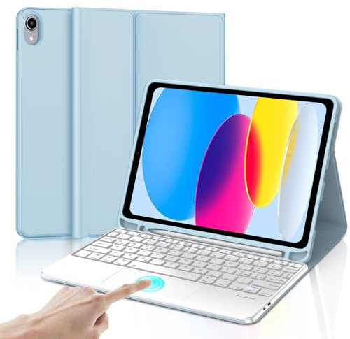 Tastiera iPad 10 Generazione/A16 11 Generation (10.9/11 pollici, 2022/2025) con Touchpad, Cover Tastiera Trackpad Italiano QWERTY Bluetooth Staccabile per iPad 10/11 Gen con Portapenna, Blu cielo