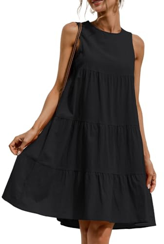 Vestido Sin Mangas Mujer Mid Largo Vestidos de Fiesta Mujer Elegantes de Cuello Redondo Vestido Casual Holgado Vestido de Verano para Mujeres