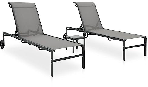 FUDUGEHMIOFWFJJ gartenstühle,relaxsessel,liegestuhl klappbar,Sonnenliegen 2 STK. mit Tisch Textilene und StahlGeeignet für Garten, Pooldeck, Terrasse, Wohnzimmer