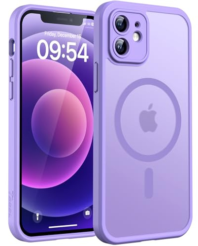TOCOL für iPhone 12 Hülle, Kompatibel mit MagSafe, Matt Lila | Eingebauter Magnetring, Vollständiger Kameraschutz, Militärschutz Stoßfest Kratzfest Haltbarkeit, Durchscheinend Rückseite