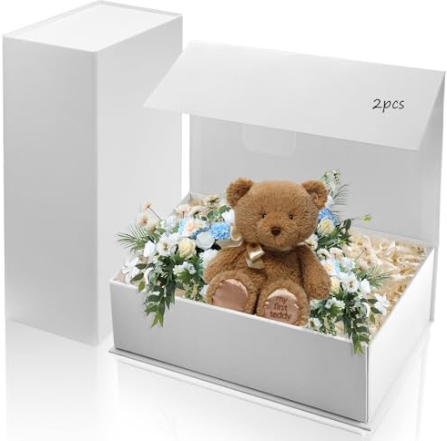 pangdapengpeng 2 Stück Geschenkbox Groß, 31 x 21 x 10cm Geschenkschachtel | Faltbare Geschenkkarton mit Deckel für Geburtstage, Geschenke, Valentinstag