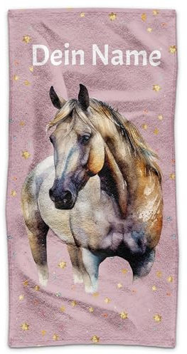 PR Print Royal Kinder-Handtuch mit Name personalisiert - Pferd - Geschenk für Mädchen, Kindertag, Pferd Geschenke, Handtuch Personalisieren | Fotohandtuch, 140 x 70 cm