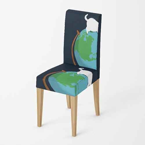 Stuhlhussen Grüne Weiße Katze Stuhlhussen Schwingstühle Stretch Weiche Elasthan Stuhlbezug Waschbar Hussen für Stühle Abnehmbare Stuhlbezüge Langlebig Universal Stuhlhussen 4er Set