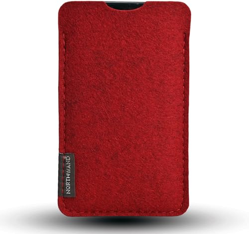 NorthWand Breite Hülle für iPhone 15 Pro / 15, 14 Pro / 14, 13 Pro / 13, 12 Pro / 12 MIT Apple Case. Tasche, Handyhülle aus 100% natürlichem Merino Filz – Made in Germany - Granat- Rot