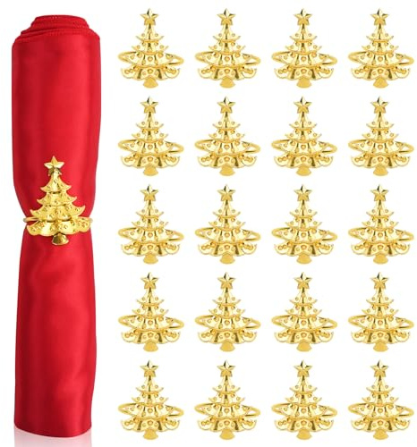 RETON 20 Stück Weihnachts-Serviettenringe Set, Weihnachtsbaum-Serviettenring für Weihnachten, Serviettenhalter für Hochzeitsservietten, Tischdekoration, Weihnachtsveranstaltungen, Hochzeit (Gold, 5cm)