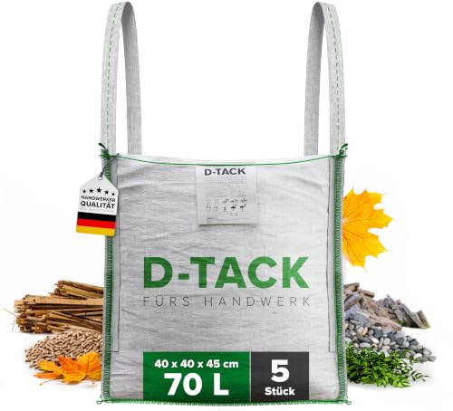 D-TACK 5x Big Bag | 40 x 40 x 45 cm | Säcke für Bauschutt, Holz, Laub, Kies, Sand, Erde, Gartenabfall, Grünschnitt, Pellets | 2 Schlaufen für einen einfachen Transport | 200 kg | Witterungsbeständig