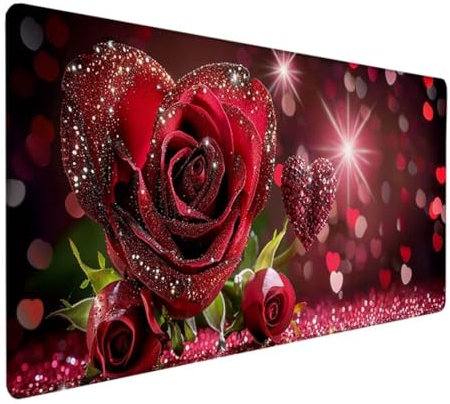 Großes Mauspad mit Excel Tastaturkürzeln für Office, multifunktional, komfortabel Gaming Mousepad, Anti Rutsch Schreibtischunterlage für Büro und Zuhause 600 x 300 x 3 mm Rot Rose R - Z