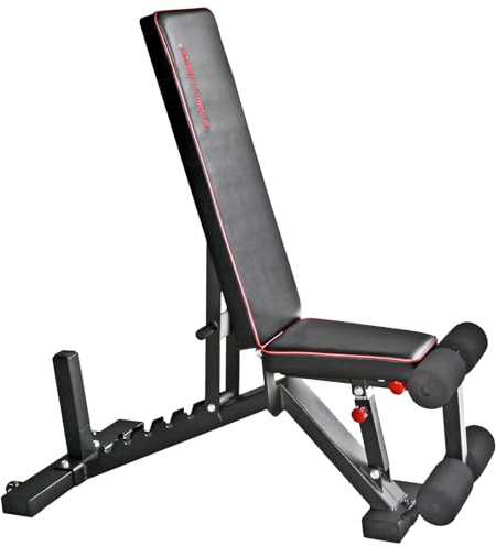 Hansson Sports® Panca per pesi di alta qualità, regolabile come panca piatta inclinata, con fissaggio alle gambe e ruote per il trasporto, imbottitura extra spessa, portata fino a 450 kg (A:1F09388HS)