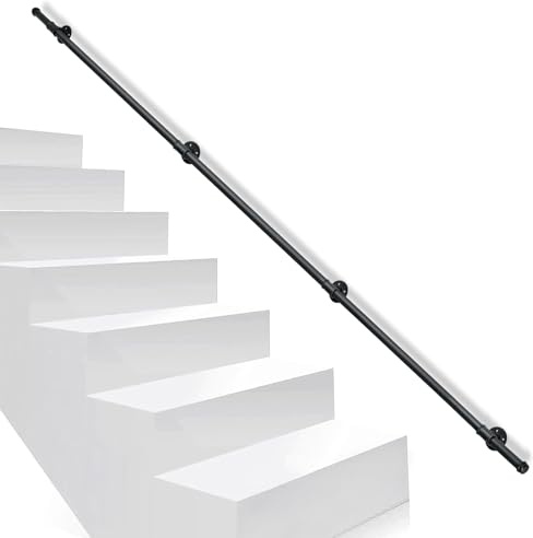 Daromigo Handlauf Treppe, Geländer Treppengeländer Innen & Außen, Handlauf Schwarz, Wandhandlauf Inklusive Montagematerial, Treppe Wandhalter Haltegriff Stange, für Treppen, Brüstung, Balkon (300 cm)