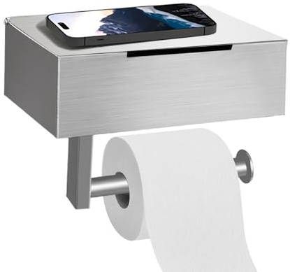 DOKKOME Toilettenpapierhalter Edelstahl Klopapierhalter Ohne Bohren Klorollenhalter mit Feuchttücherbox Rollenhalter für Badezimmer Toilet Paper Holder toilettenhalter Silber Neu