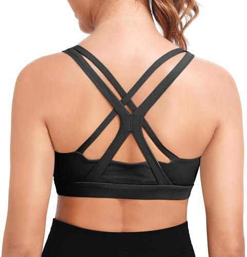 DODOING High Impact Sports Bras for Women Shock Absorber Support Longline Backless Tank Top Padded Bra with Criss Cross Back Black