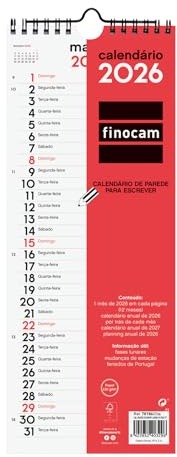 Finocam - Wandkalender 2026 Monatsansicht Januar - Dezember 2026 (12 Monate) | Kalender 2026 zum Notieren | Neutraler Monatsplaner - Portugiesisch