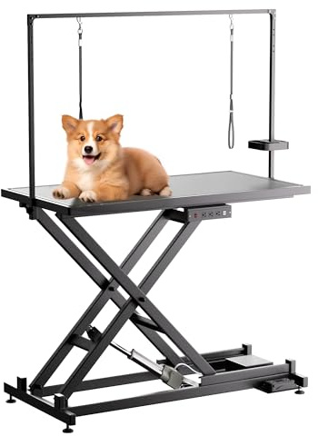 Goldshire Professional Electric Lift Dog Grooming Table, 50 Inch Heavy Duty Pet Grooming Station with Roller, Adjustable Overhead Arms and Tool Organizer Suitable for Home and Commercial Use