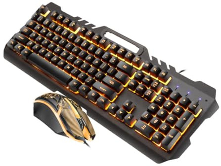 DIYEAH Conjunto De Teclado y Ratón Cable Retroiluminado RGB para Oficina y Juegos, Teclado Mecánico Metálico Tamaño Estándar, Ratón USB Moderno Diseño Antisalpicaduras, Color Naranja