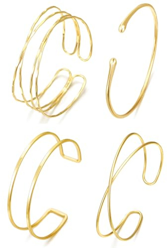 Ruispeed Lot de 4 Bracelets Femmes Dorés Ajustables - Bijoux Minimalistes pour Bras, Ensemble Éléguant pour Fête, Mariage et Quotidien