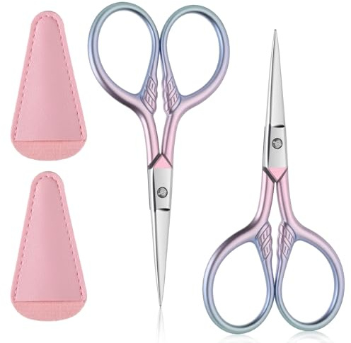 2 Pcs Cosmetic Scissors, Facial Beauty Grooming Scissors for Women, Pink Straight Tip Eyelash Makeup Scissor for Men, Women, Face Hair, Eyebrows, Beard, Nose, Moustache, Nail Scissor