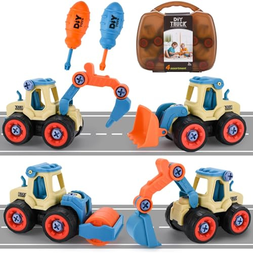 ZUSUZU Cantiere Giocattolo per Bambini Escavatore Giocattolo,Giocattoli Escavatore da Costruzione,Camion da Smontare,Montare,Giocattolos da Spiaggia per Sabbia,Veicoli da Costruzione per Ragazzi