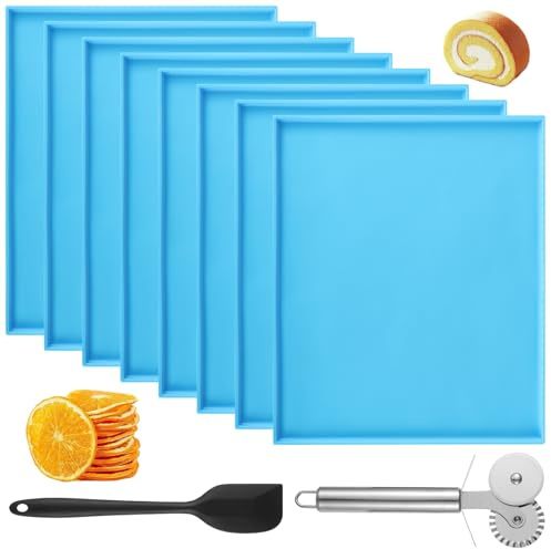 yeeplant 8 vassoi disidratatori in silicone con raschietto e rotella a doppia testa, tappetini antiaderenti in pelle per frutta, ideali per cuocere al forno, disidratare verdure e carni