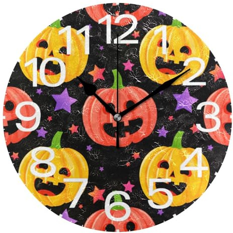 Kutsu Scale Pumpkins Wall Clock Silent Non Ticking, Battery Operated Round Clock 10 Inch for Home Bedroom Living Room Kitchen Office School Classroom, Black