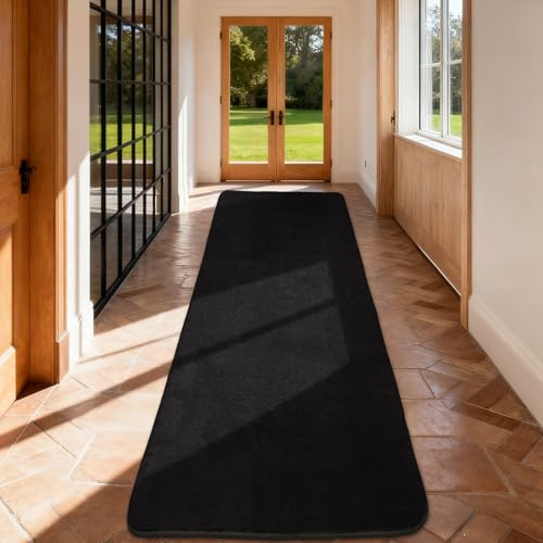 Teppich Läufer Flauschiger Kurzflor, Wohnzimmerteppich, 80X200, Schwarz