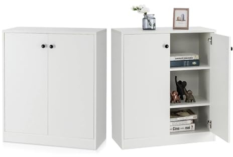 KOMFOTTEU Aparador de Cocina con 2 Puertas, Armario Bajo con 3 Estantes, Mueble Buffet con Dispositivos Antivuelco, Mueble de Almacenamiento para Sala de Estar, Comedor, 72 x 34 x 86 cm (Blanco)