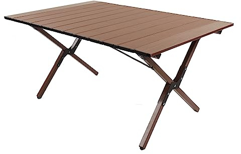 Tavolo da campeggio portatile 89 x 57 cm leggero telaio in alluminio venature del legno all'aperto picnic barbecue scrivania pieghevole facile da trasportare perfetto per attività all'aperto.