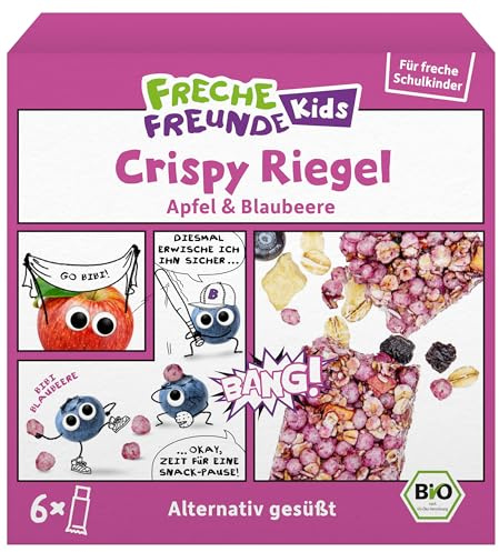 FRECHE FREUNDE Bio Crispy Riegel Apfel & Blaubeere, Snacks, 9 x (6×21g)