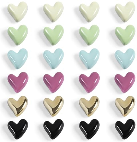 24 Pezzi Calamite Frigorifero a Forma di Cuore Colorate, Magneti Frigo Decorativi in Ceramica 3D per Lavagna Magnetica, Cucina, Armadietti, Ufficio, Calamite da Frigo per Regalo o Decorazione Casa