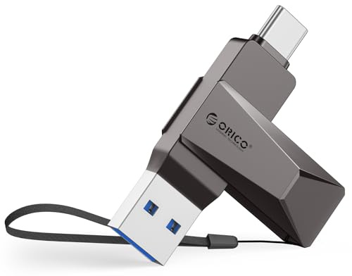 ORICO USB-minne 32 GB USB 3.2 minnessticka OTG upp till 150 MB/s 2-i-1 typ C flashenhet metall för iPhone 17/16/15/Android smartphone/surfplatta/Mac/laptop/PC, grå, CB05