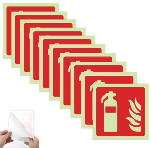 10 Stück Feuerlöscher Schild, Selbstklebende Hinweisschilder Feuerlöscher, Nachleuchtend PVC Aufkleber 15 X 15 Cm, Piktogramm Feuerlöscher Für Gebäude Und Öffentliche Räume