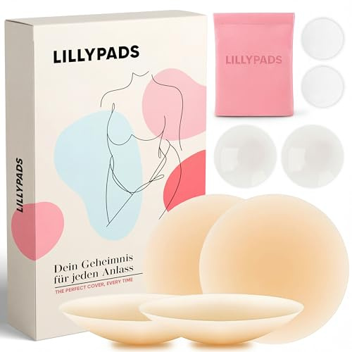 Lillypads® Cache Tetons Femme en Silicone – Couvre-Mamelon Adhésif & Réutilisable – Cache Teton Invisible sous Chaque Tenue – Nipple Cover 8cm – Nude – 2 Paires