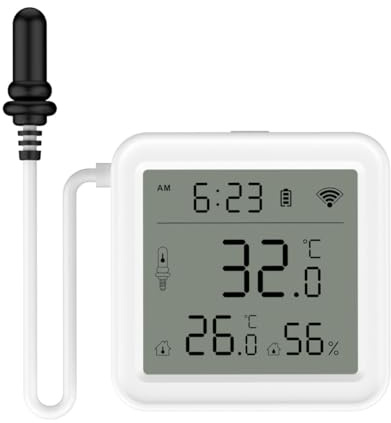 Ubric WLAN Hygrometer Thermometer Indoor Humidity Gauge with App and External Sensor, 2.4G WiFi Humidity Temperature Monitor for Refrigerators Aquariums Greenhouse Room