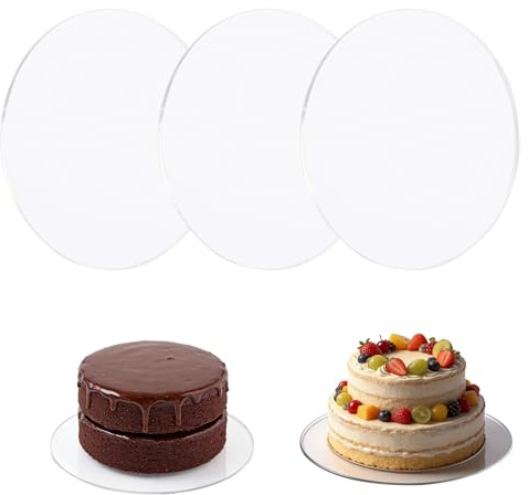 Xetpc 3 Stück Acryl Cake Board 18cm Rund Transparent Kuchenplatte Mit Schutzfolie Nicht Klebend Wiederverwendbar für Transport Kuchen und Torten