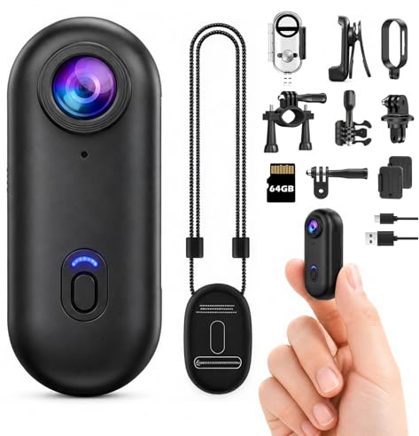 bayehngs Body Camera with 64GB Card, 1080P Mini Thumb Action Camera, Wearable POV Camera for Vlogging Cycling Diving Motorcycle