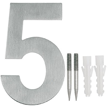 NUZAMAS Numeri di porta Targhe 5, Acciaio inossidabile Indirizzo casa Targa Targa Targa Targa Numeri civici, montaggio a parete, 10,8 cm Larghezza 15 cm Altezza, Kit di installazione incluso